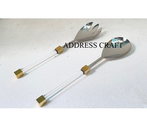 Ensemble de cuillères et fourchettes à salade Address Crafts en acier inoxydable avec manche en résine blanche, ustensiles de cuisine, cuillère de service, articles de service - Product Image 6