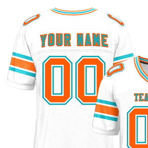 Custom <b>White</b> American Football Jersey Orange Teal Accents Heat-Transfer Printed Breathable Mesh Material V-Neck Sleeveless - Product Image 1