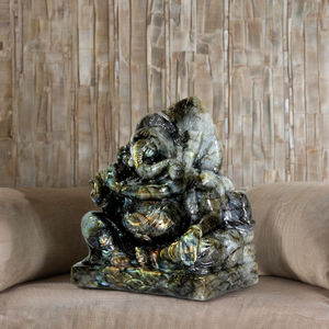 Artisanat en pierres semi-précieuses : Ganesha sculpté à la main en labradorite, style bouddhiste, pierres de guérison naturelles, résistant à l'eau - Product Image 1