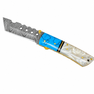 Cuchillo de bolsillo Burraq DIY de acero de Damasco hecho a mano con mango hermoso y hoja de punta clip de 8 pulgadas, OEM disponible, regalos - Product Image 2