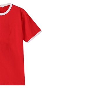 Camiseta Casual de Punto para Hombre, Cuello Redondo, Manga Corta, Corte Regular, Color Sólido Rojo con Ribete en Contraste 2027 - Product Image 4