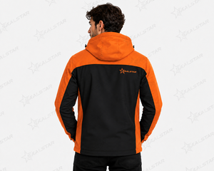 Veste softshell pour homme, imperméable, coupe-vent, orange et noir, pour la randonnée, avec capuche, logo personnalisé, veste de travail d'hiver - Product Image 2