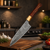 Pisau Koki Modern Buatan Tangan Ramah Lingkungan dari Baja Damaskus dengan Gagang Kayu Mawar dan Sarung Kulit, Panjang Bilah 8-9.9 inci