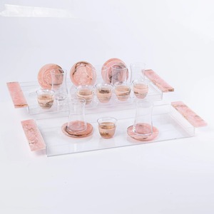 Handmade Polished Glossy Epoxy Resin Salad Bowl with <b>Marble</b> Finish Tray <b>Set</b> for Classic Party Table Presentation - Product Image 5