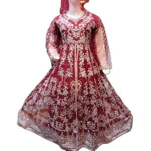 Robe de style Maxie brodée fantaisie pour femme Vêtements pakistanais prêts à l'emploi respirants pour les occasions de club - Product Image 1