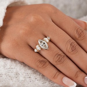 Gorgeous 2.02CT Marquise Cut Diamond Wave Style Band <b>Ring</b> Lab Grown 14K Yellow Gold For Wedding Promise Jewelry For Brides - Product Image 2