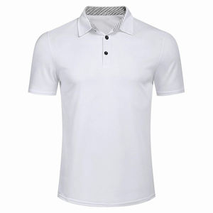 Polo de golf blanc pour homme, coupe slim, 100% coton et polyester, idéal pour l'été, polo uni. - Product Image 1