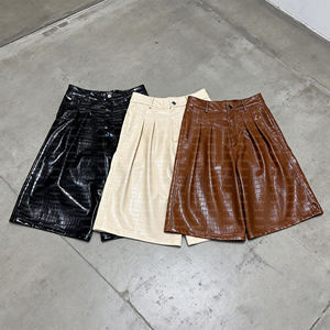 Pantalones Cortos de Verano para Hombre, Estilo Holgado, Cintura Alta, de Cuero Sintético Brillante, con Pliegues, Talla Grande - Product Image 5