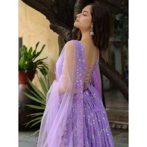 Lehenga Choli de mariage en georgette brodée de lavande pour femmes - Product Image 3