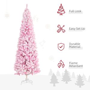 Albero di Natale Artificiale Innevato Non Illuminato Alto 180cm, Albero di Natale Sottile a Forma di Pino con Rami Rosa Realistici - Product Image 4