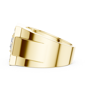 Anillo de Oro Amarillo de 14K con Diamante Cultivado en Laboratorio, Anillo de Prestigio con Diamantes en Racimo Cuadrado, Anillo de Diamantes con Forma de Corona, Anillo de Diamantes con Halo Imperial - Product Image 4