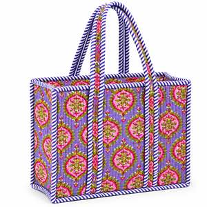 Bolso Tote de Lona con Paneles Estilo Bohemio, Asas a Rayas, Parte Superior Abierta, Bolso de Compras, Estilo de Moda para Todas las Temporadas - Product Image 1
