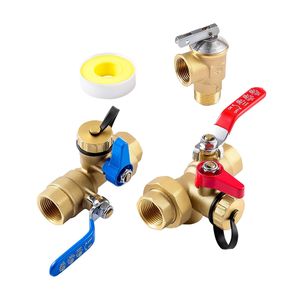 Vannes d'arrêt d'isolation NPT 3/4 pouce, kit de vanne de service de décharge de pression, laiton sans plomb pour la plupart des chauffe-eau sans réservoir - Product Image 1