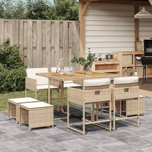 Conjunto de Comedor de Jardín de Ratán Sintético PE Beige de 8 Plazas, Diseño Cúbico, Plegable, para Comer al Aire Libre - Product Image 1
