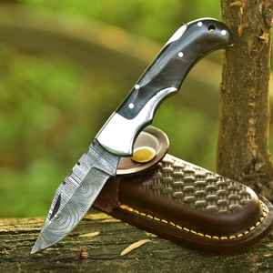 Couteau de poche pliant Damas le plus vendu, OEM, fait main, forgé, personnalisable, qualité industrielle, corne de bélier, pour camping en extérieur, EDC - Product Image 4