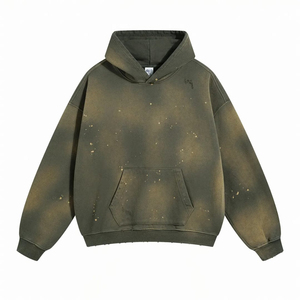 Sweat à capuche pour homme 100% coton, coupe courte, épaules tombantes, uni, de luxe, effet délavé soleil, délavé à l'acide, personnalisé, tendance et vieilli - Product Image 4