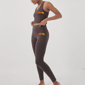Ensemble de yoga 2 pièces tendance pour femmes grandes tailles : soutien-gorge de sport uni et leggings à taille élastique, avec logo brodé personnalisé, respirant - Product Image 6
