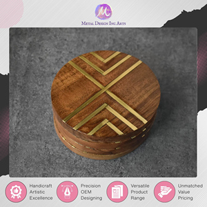 Latest Stock Arrival Best in Supplying Tableware Round <b>Glass</b> and Cups Holding Acacia Wooden <b>Coasters</b> with Brass Inlay Work - Product Image 2