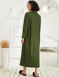 Bata de mujer con cremallera, manga larga, ligera, para estar en casa, camisón largo con bolsillos - Product Image 3