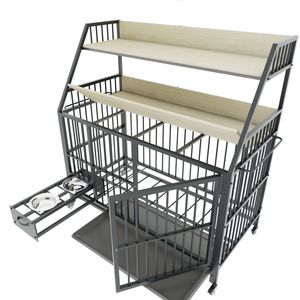 Grande Gabbia per Animali Domestici a Doppio Strato con Cassetti in Acciaio Inox per Cibo e Acqua, Rastrelliera in Ferro e Scaffale Portaoggetti per Famiglie con Più Animali - Product Image 3