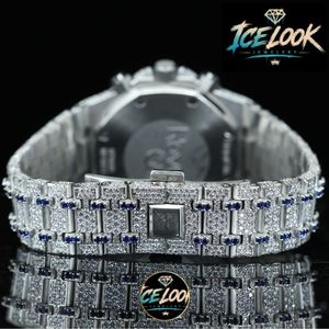 นาฬิกาโครโนกราฟ Ice Look หรูหรา หน้าปัดสีน้ำเงิน สายสแตนเลสขนาด 20 มม. ขอบตัวเรือนประดับเพชร ขนาด 40 มม. ระบบกลไก สำหรับทั้งชายและหญิง - Product Image 3