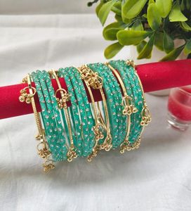 Trendy Bright Multi Traditional Kashmiri <b>Glass</b> <b>Bangles</b> with Emerald Cut Pearl Customized Colors Anniversary Jewellery - Product Image 5