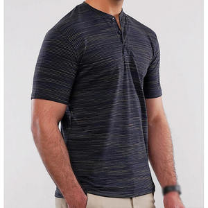 เสื้อยืดเฮนลีย์ลายทางลำลองผู้ชายไซส์ใหญ่ ผ้าฝ้าย 190 GSM สตรีทแวร์ คอกลม แขนสั้น ขายส่ง รับผลิตแบรนด์ส่วนตัว OEM - Product Image 4