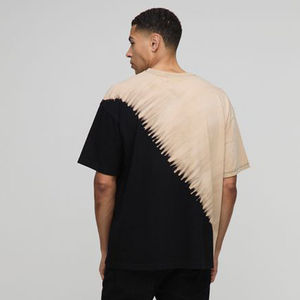 <b>Mens</b> Beige <b>Black</b> Diagonal <b>Tie</b> Dye Split Color Block Crew Neck Oversized Short Sleeve Cotton T-Shirt Custom Logo OEM ODM - Product Image 6