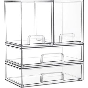 Set di 4 Cassetti Impilabili Trasparenti, Contenitori Organizzatori in Plastica per Trucchi, Cosmetici, Prodotti di Bellezza, Organizer per Vanità - Product Image 1
