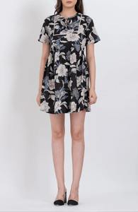 Robe Courte Femme en Coton Noir à Motifs Floraux, Qualité Export, Écologique, Col en V, Coupe Slim, Ligne A, Tendance, Légère et Fluide pour l'Été - Product Image 3