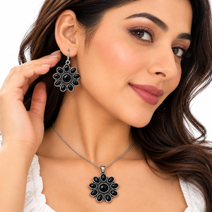 ARTS JEWELS Oxidiertes Silber Onyx Böhmisches Blumen-Schmuckset für Frauen |   Großhandel Mengenrabatt |   Direktvertrieb ab Werk OEM ODM Maßanfertigung - Product Image 4