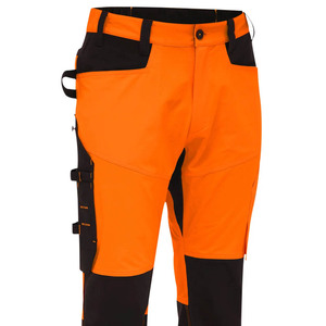 Men's Orange Workwear Pants High Waist Reflective Stripes Multiple Pockets Straight Fit Midweight Polyester Canvas - Product Image 5