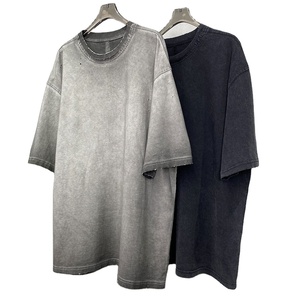 Wholesale Streetwear 100% Cotton Stone Wash <b>Tshirt</b> for Men Distressed Vintage Oversized Acid Washed t Shirts - Product Image 1