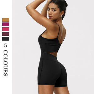 Women's Comfortable Breathable High Elastic Slimming Slim Strap Yoga Wear Shorts Set <b>One</b>-piece Fitness <b>Top</b> <b>One</b>-piece Jumpsuit - Product Image 4