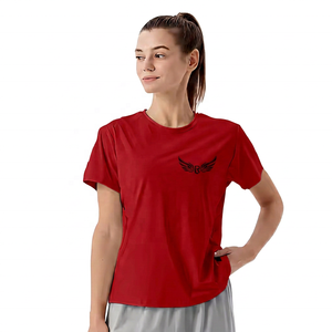 T-shirt à col rond pour femme bleu clair avec broderie logo, respirant, coupe classique, manches courtes, couleur unie, haut de yoga - Product Image 2