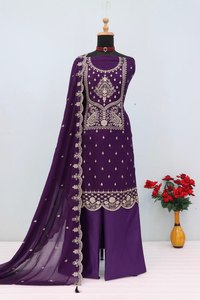 Salwar Kameez Tradicional Pakistaní para Mujer - Traje de Fiesta para Bodas, para Todas las Temporadas, Seda Rangoli con Bordado, Kameez y Dupatta - Product Image 3