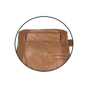Shorts en similicuir PU marron pour femme, taille mi-haute, à boutons, séchage rapide, anti-plis, style décontracté chic - Product Image 3