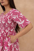 Robe midi rose à rayures et imprimé floral, col en V, manches courtes, coupe trapèze ample, décontractée, en coton tissé respirant pour l'été