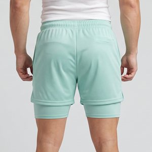 Men's Gym Wear 2 In 1 Mesh Shorts With Drawstring <b>Mid</b> Waist Breathable Knitted Sports Compression Inner <b>Layer</b> Shorts - Product Image 2