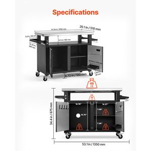 Outdoor Storage Cart with 53.1 Inch Stainless Steel Grill <b>Table</b> and Waterproof <b>Kitchen</b> <b>Island</b> Cabinet - Product Image 2