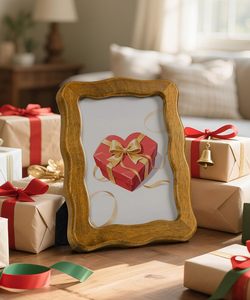 กรอบรูปไม้เนื้อแข็ง กรอบรูปไม้ธรรมชาติ กรอบรูปตกแต่งห้อง ตั้งโต๊ะและแขวนผนัง ลายคลื่นสำหรับครอบครัวและปู่ย่าตายาย - Product Image 3