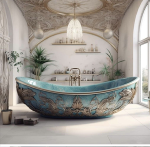 Baignoire en verre moderne en forme de feuille avec un intérieur jaune éclatant et une finition en pierre, disponible à prix de gros. - Product Image 4