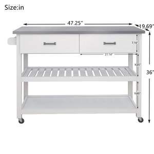 Carrello da Cucina con Piano in Acciaio Inossidabile Bianco e Due Cassetti, Prodotto per Isole e Carrelli da Cucina - Product Image 6