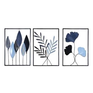 Premium Modern 3D Metal <b>Leaf</b> Wall <b>Art</b> Set of 3 - Luxury Gold & Blue Iron Floral Sculptures for Living Room Decor - Product Image 5