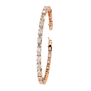 Pulsera de tenis con diamantes cultivados en laboratorio de corte redondo esmeralda, en oro macizo de 18K, con diseño de líneas alternadas y cierre tipo East West, para mujer, joyería fina. - Product Image 6