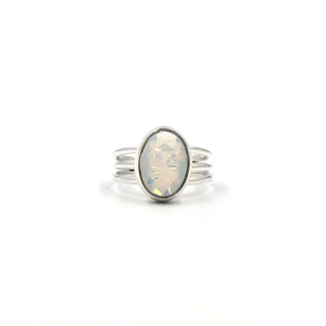 Opalite Gemstone <b>Ring</b> | Oval Cut Silver Plated Handmade Brass <b>Ring</b> for Women Bohemian Style Geometric Design - Product Image 4