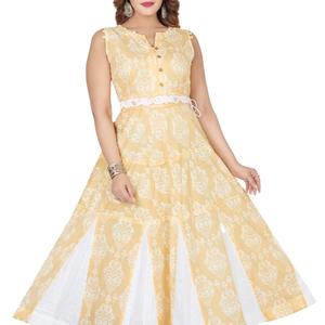 Robe Kurti longue en coton ethnique indien pour femmes robe de style sexy blanc imprimé multicolore pour les fêtes et les mariages - Product Image 1