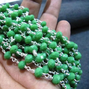 Olive Green 6mm Rondelle Hydro Quartz Beads Brass Wire Wrapped Beaded <b>Rosary</b> Chain - Product Image 2