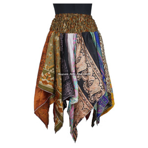 Wholesale Fancy Diamond Cut Style Skirt Bohemian Silk Scrap Handkerchief Dance Overskirt Tribal Sustainable Skirt Hippie DS010 - Product Image 1