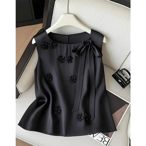 เสื้อฝึกซ้อมผู้หญิงเซ็กซี่ คอกลม แขนสั้น ผ้าไหมถัก 100% ทรงหลวม สีดำ - Product Image 4